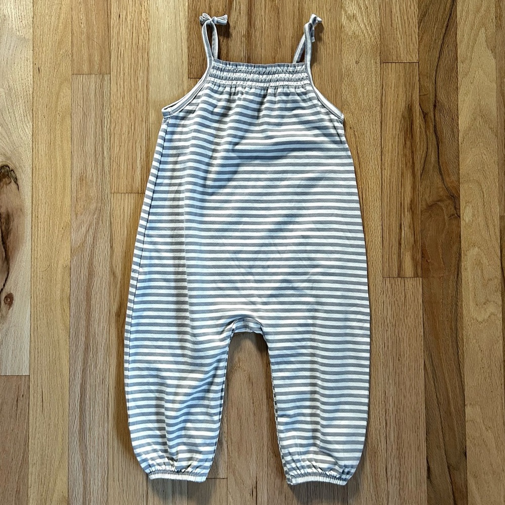 QUINCY MAE smocked periwinkle stripe jumpsuit romper size 18-24 month - Picture 10 of 10